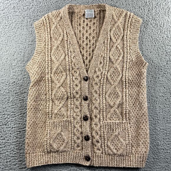 Blarney Woolen Mills Ireland Sweater Vest Womens Large Aran Wool Chunky Knit - Picture 1 of 11